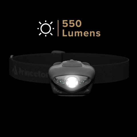Vizz Tactical LED Headlamp 550 Lumen Power IPX7 Waterproof RGB And IR LEDs front view with 550 lumens label