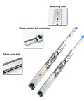 Beefy 3-Fold Drawer Slides With Full Extension 950mm, detailing mounting hole, three-section full extension, and solid ball design.