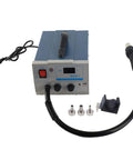 Desoldering Station 850D Hot Air Rework Tool With LED Digital Display, shown with nozzles and power cord attachment.