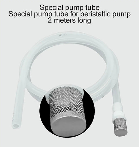 Special pump tube for peristaltic pump, 2 meters long, featuring a mesh filter, compatible with liquid filling applications.