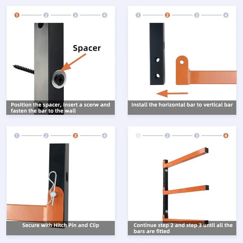 Step-by-step installation guide for Heavy Duty Wall Mounted Lumber Storage Rack Three Level Four Pack For Garage
