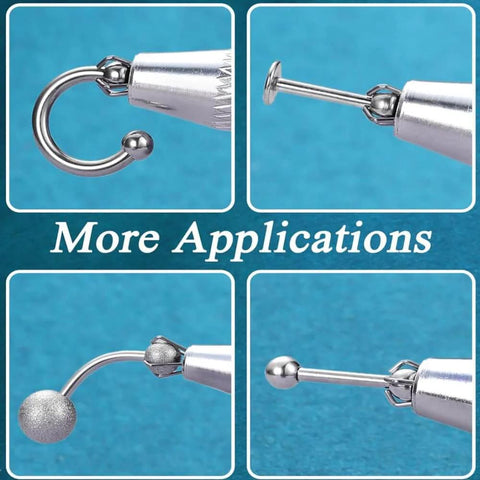 Close-up view of Piercing Taper Kit With Grabber Reachers And Threadless Insertion Tapers in use demonstrating various applications.