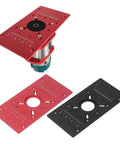 Top Shelf Aluminum Alloy Router Table Insert Plate With Wicked Smooth Lift System And Two Swap Ready Rings For Garage Woodworking Benches Shop Badass Heavy Duty Router Base Board Accessory Sharp Red Finish with two swap rings and ruler engraving.