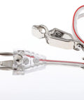 Universal Epee Fencing Body Cord with 3 Pin Plug Bend Protection, showing detailed clip and connector design.