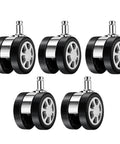Premium 2.5 Inch Office Chair Casters Featuring Silent Gliding Polyurethane Tires in a five pack with heavy duty design.