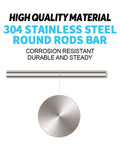 304 stainless steel round rod bar, front view, with brushed finish and hanging circular disc pendant