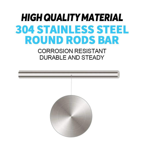 304 stainless steel round rod bar, front view, with brushed finish and hanging circular disc pendant