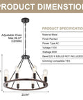 Black Wagon Wheel Light With Eight Lights Rustic Farmhouse Style Ceiling Pendant Outdoor Porch Lantern dimensions