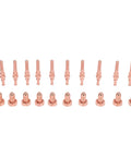 Fresh Braze Plasma Cutting Nozzle And Electrode Kit, 20 Piece Combo For SL60 SL100 Torch, copper nozzles and electrodes arranged in two rows.