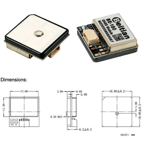 BE 180 GPS Module With TTL Level Output And Ceramic Antenna For Arduino Raspberry Pi Pixhawk Flight Controllers, dimensions included