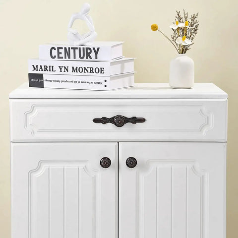 10 Pack Oil Rubbed Bronze Cabinet Knobs With Matching Backplates Heavy Duty Zinc Alloy Flower Hardware For Kitchen And Bedroom Drawers That Gonna Freshen Up Your Space Real Quick on a white dresser.