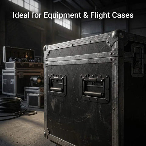 Large Recessed Spring Loaded Steel Handle Set 4 Pack For Flush Mount Cabinets Flight Cases And Racks on a black case