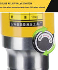 Close-up of pressure relief valve on Beefy Heavy Duty Hydraulic Gear Puller Kit 50T With 19.6 Inch Jaws 2-3 Jaw Bearing Puller.