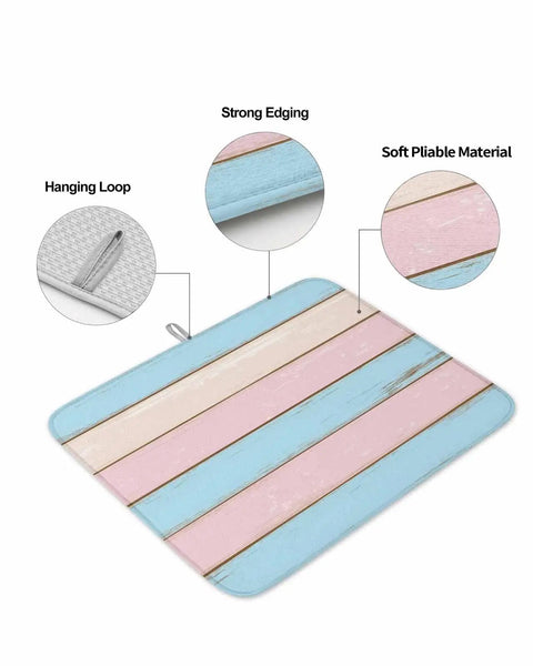 Pink Blue Wood Grain Drying Mats For Kitchen Counter And Sink, Reversible Hanging Microfiber Dish Mat, detailed view.