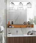 Crystal Vanity Light Fixture For Bathroom Modern Wall Mount Over Mirror Three Light Bar With Dimmable Function in a chic bathroom setting
