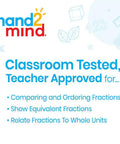 Classroom Tested Teacher Approved text with hand2mind logo for Plastic Rainbow Fraction Tiles Set For Kids Hands On Learning Fractions