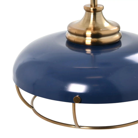 Industrial Caged Dome Metal Ceiling Light in Brushed Brass and Navy Blue Two Tone Finish For Cozy Vibe Kitchens Living Rooms And Hallways