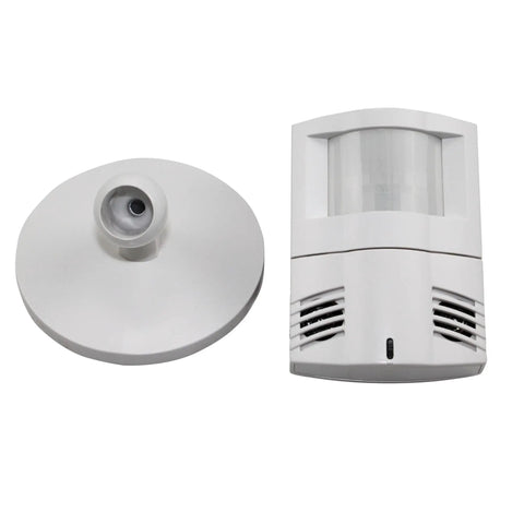 Dual Tech Wall And Corner Sensor with Wide 120 Degree Coverage shown with circular mounting base, 120W relay ready.