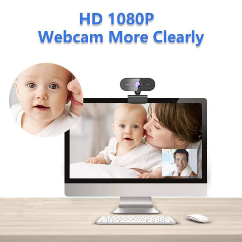 Hella Sharp 1080P Hd Webcam With Built In Mic And Flexible Stand For Pc Laptop Desktop capturing video of a baby on a monitor.