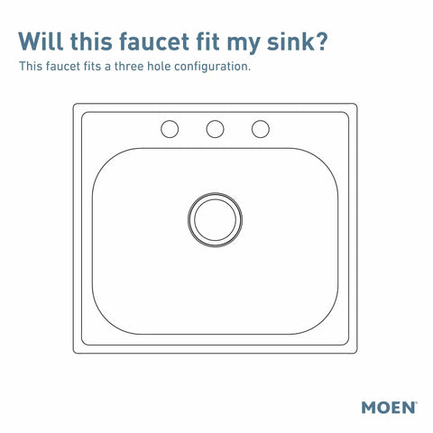 Diagram of a sink with three holes for mounting a Commercial Chrome Two Handle Kitchen Faucet With Vandal Resistant Screws
