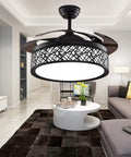 42 Inch Retractable Ceiling Fan With LED Light And Remote Control, Invisible Clear ABS Blades in living room setting