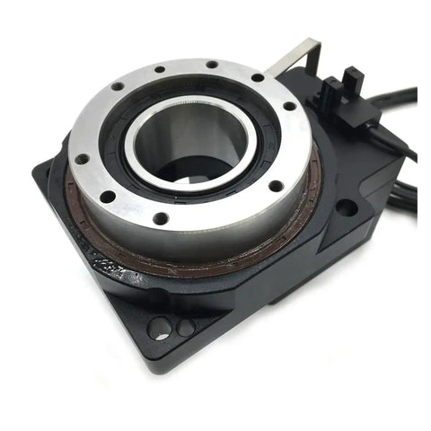 Heavy Duty Hollow Rotary Actuator With Precision Stepper Servo Motor 360 Degree Electric Turntable close-up view of cast iron body.