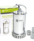 Green Expert 1HP submersible sump pump, stainless steel body, with 25ft power cord and fittings