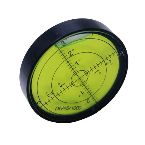Aluminium circular bubble level tool, 2.4in/60mm, black housing with green face and graduations
