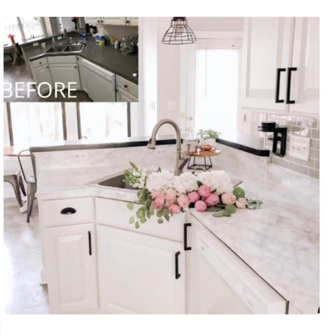 Kitchen with Premium 36 Inch Wide Marble Vinyl Countertop Cover That Is Peel And Stick Waterproof And Durable Easy DIY Backsplash