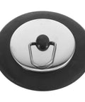 Stainless Steel Seal Rubber Bathtub Drain Plug for Bathrooms, top view of plug with chrome finish and rubber edges.