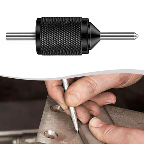 Transfer Center Aligner Punch Set in hardened steel for precise hole alignment in metalworking DIY, hands using punch on metal