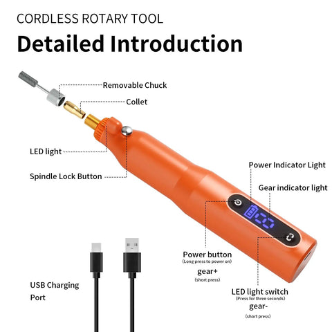No-Drama Cordless Rotary Tool Kit With Nine Precise Speed Settings And Fast Usb Recharge tough engraving pen with controls and USB charger