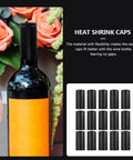 Sleek Black Wine Bottle Shrink Caps Engineered For Fast Heat Shrink Sealing Hella Durable Premium PVC Build 50 Pack on wine bottle.