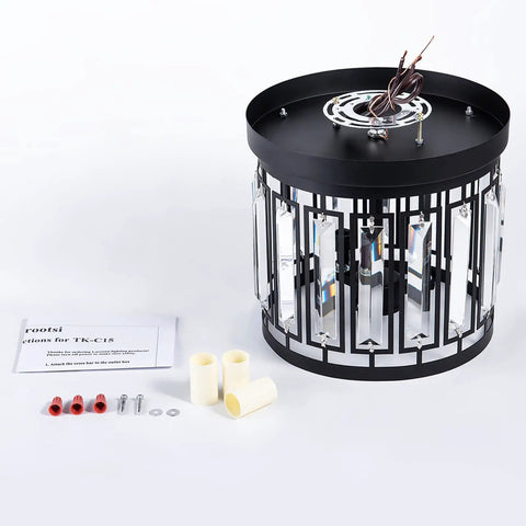 Elegant Crystal Flush Mount Chandelier With K9 Crystal, 3 Light Modern Close-To-Ceiling Fixture In Black, Ideal For Kitchen Hallway Dining Living Room, E12 Base, Ultra Sleek Glam Lighting, Easy Install