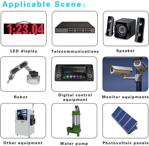 Image showing applicable scenes for DC Boost Converter From 12V To 19V Up To 5A 95W Power Supply Module including LED display and robotics.