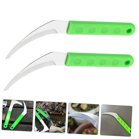 Two Pack Stainless Steel Weeding Sickle With Ergonomic Handle, All Purpose Garden Tool for Weeding and Harvesting