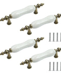 4 Pcs Ceramic Cabinet Pulls Antique Drawer Knobs Hardware For Dresser, Door, And Cupboard, antique brass finish with screws