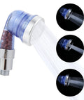 Blue Sprayer Head With Filter For Shampoo Bowl Three Function Pressurized Shower Head With Water Saving Feature And High Pressure Water Flow Game Changing For Dry And Frizzy Hair showing spray modes and filter