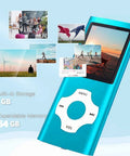 Compact MP3 Player With 32GB Memory Card, FM Radio, Voice Recorder, 1.82 Inch LCD Screen, USB Port, Sleek Blue design