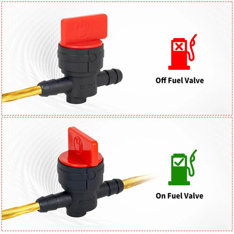 In Line Fuel Shut Off Valve For Small Engines One Quarter Inch Fuel Cut Off Valve showing off and on positions