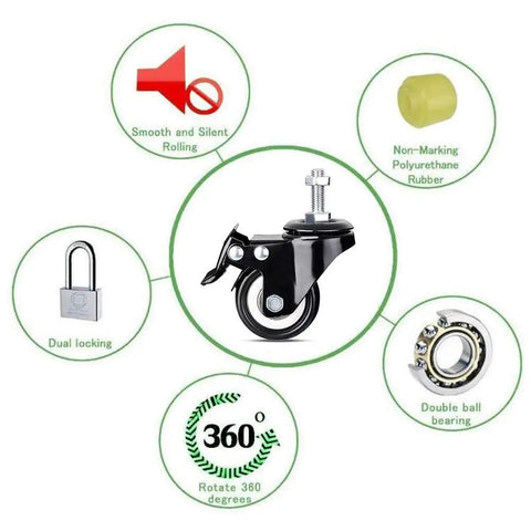 Heavy Duty Steel Plate Casters Five Pack 22Mm Universal Swivel Ball Wheels Built Tough For Conveyor Belts And No Sweat Furniture Moves Smooth Gliding 150Kg Load Rating close-up of 360-degree swivel caster with dual locking and non-marking rubber.