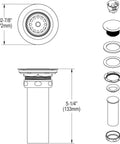 Illustration of 2 Inch Drain Fitting With 304 Stainless Steel Body, Stainless Steel Strainer Basket, And Rubber Seal, Includes 1-1/2 Inch O.D. By 4 Inch Chrome Plated Brass Tailpiece, Built Tough Kitchen Sink Accessory For Leak Free Performance