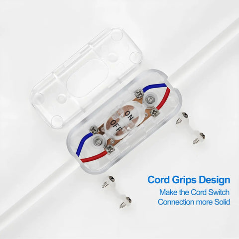Inline Cord Switch 6A 250V Transparent Lamp Switch Replacement, No Fuss DIY On Off Rocker Switch For Table Floor LED Lights And Small Appliances, Fits Up To One Quarter Inch Cord Two Pack, clear 60x26x16 mm cord grips