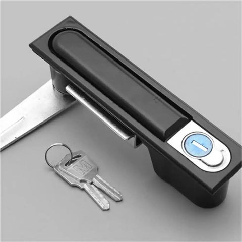 Heavy Duty Industrial Cabinet Switch Power Distribution Box Lock With Key Handle For Secure Machine Equipment And Furniture Hardware Use, close-up view with key.