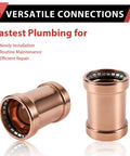 20 Pack 3 Inch X 3 Inch Copper Press XL Coupling No Stop Press Fit Plumbing Pipe Connector, showing copper fittings for plumbing.