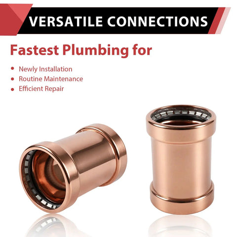 20 Pack 3 Inch X 3 Inch Copper Press XL Coupling No Stop Press Fit Plumbing Pipe Connector, showing copper fittings for plumbing.