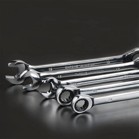 Spanner Set With Ratchet Wrenches Chrome Steel Fixed Head Wrenches Universal Sockets Grip Friendly Hand Tools Kit 12 Piece Car Repair Tools Durable Anti Rust Finish For Tight Spaces