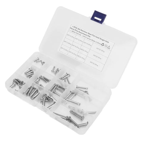 60 Piece Clevis Pins Assortment Kit With Zinc Plated Steel Pins Flat Head Single Hole Heavy Duty And Rustproof in organizer box