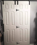 Premium Heavy Duty T Hinge For Barn Doors And Entry Gates featuring secure left or right turn options on white doors.