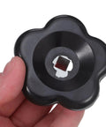 2 Pack Water Spigot Handle Replacement Kit With Bakelite Handwheel 7x7mm Square Hole shown in hand view, black finish.